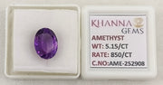 5.15/CT Natural Amethyst Gemstone with Govt. Lab Certificate